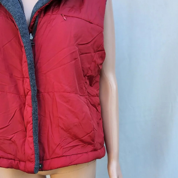 NY&Co Women's Puffer Vest Reversible Large Red Grey Zip up Soft Outdoor Warm - Picture 5 of 12